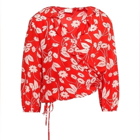 Rixo Red Daisy Sofia Ruffled Silk Wrap Blouse - Picture 1 of 8